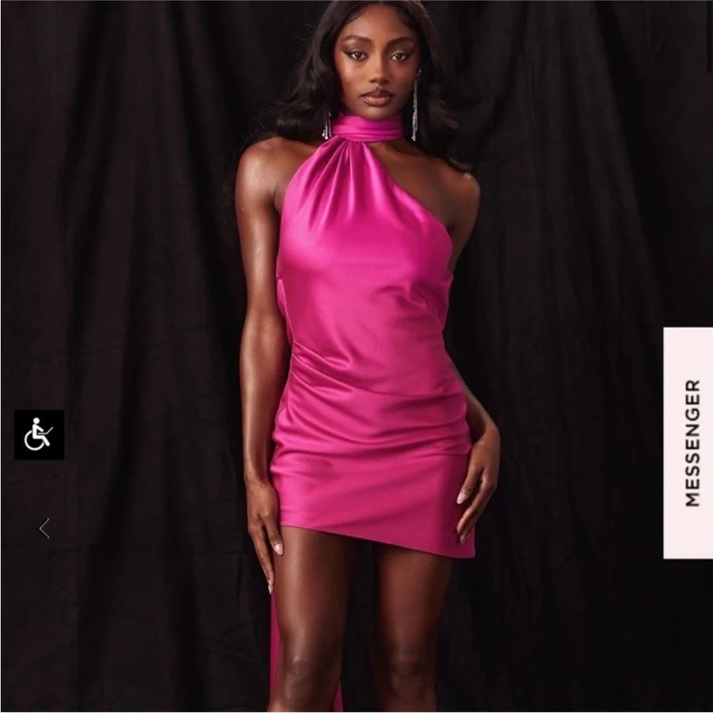 House of CB 'Aida' hot Pink Satin Mini Dress‎ NWOT Size M - Picture 10 of 12